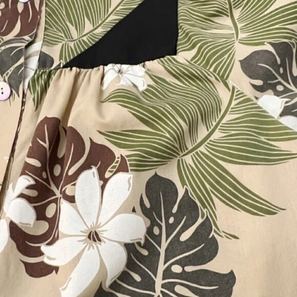 Vintage Hapua Hawaii Midi Dress Muumuu Tan Floral Button Up - Picture 4 of 5